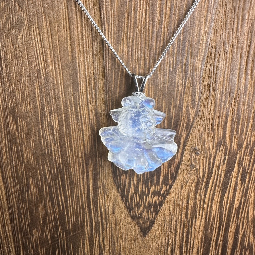 Blue Flash Moonstone Goldfish Pendant Necklace on Sterling Silver Box Chain - Picture 4 of 15